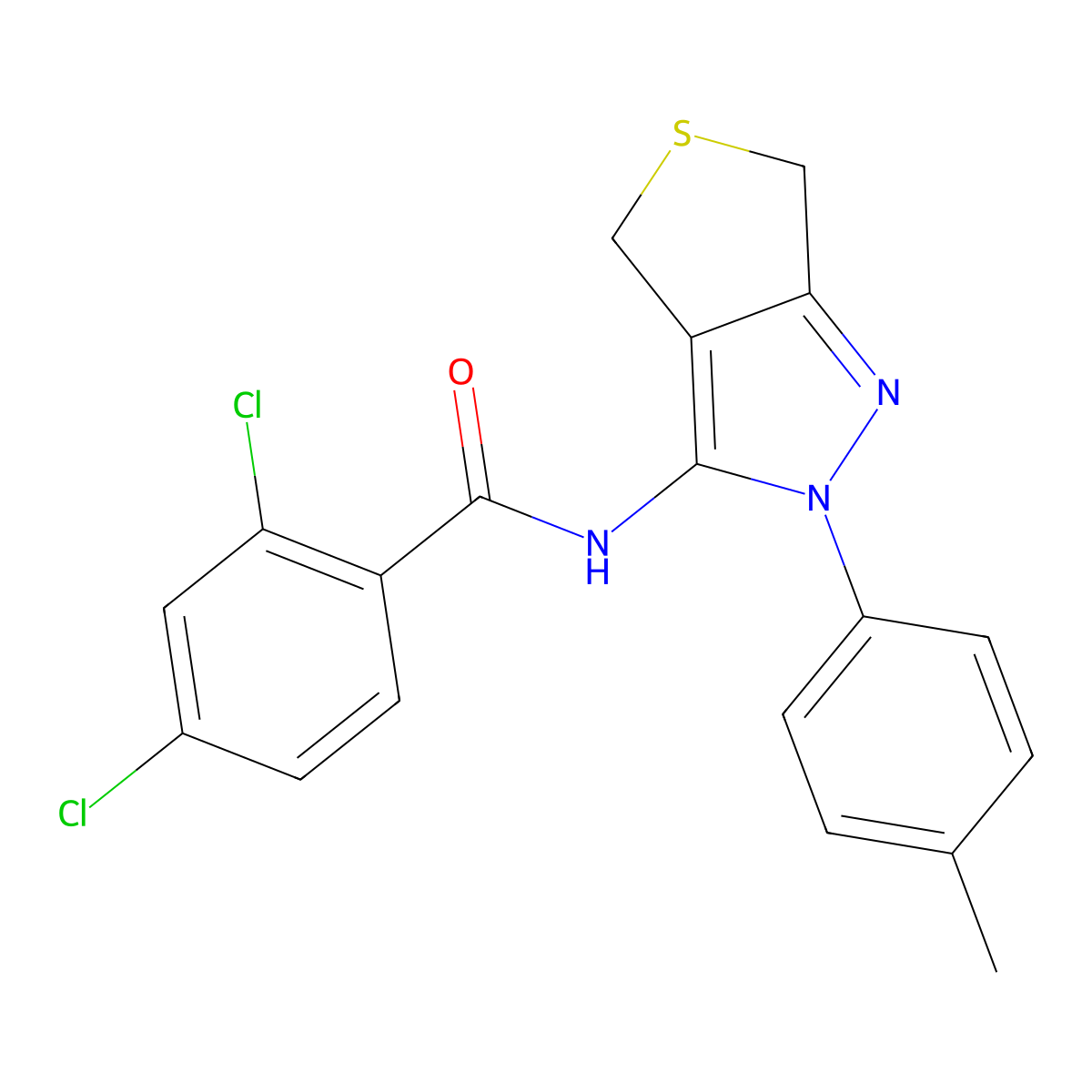 2,4-dichloro-N-(2-(p-tolyl)-4,6-dihydro-2H-thieno[3,4-c]pyrazol-3-yl)benzamide molecular structure, CAS 396721-24-7