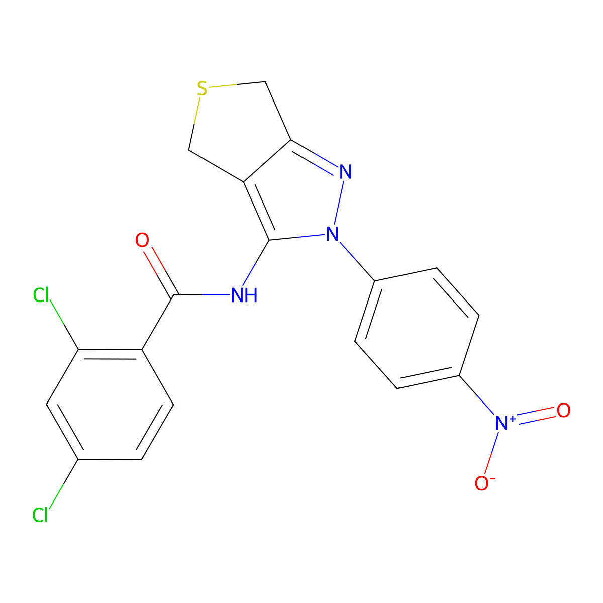 2,4-dichloro-N-(2-(4-nitrophenyl)-4,6-dihydro-2H-thieno[3,4-c]pyrazol-3-yl)benzamide molecular structure, CAS 396721-26-9