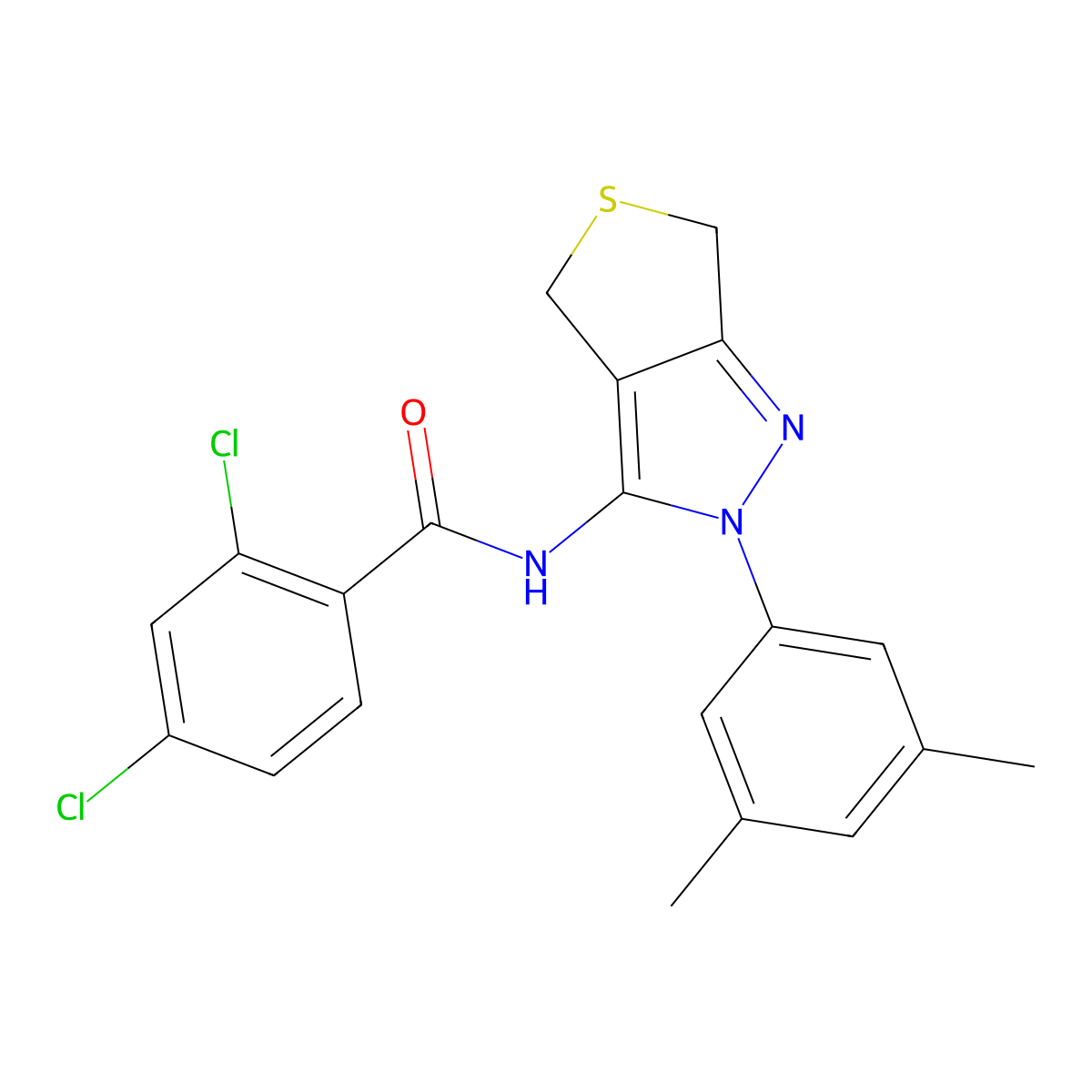 2,4-dichloro-N-[2-(3,5-dimethylphenyl)-4,6-dihydrothieno[3,4-c]pyrazol-3-yl]benzamide molecular structure, CAS 396721-28-1