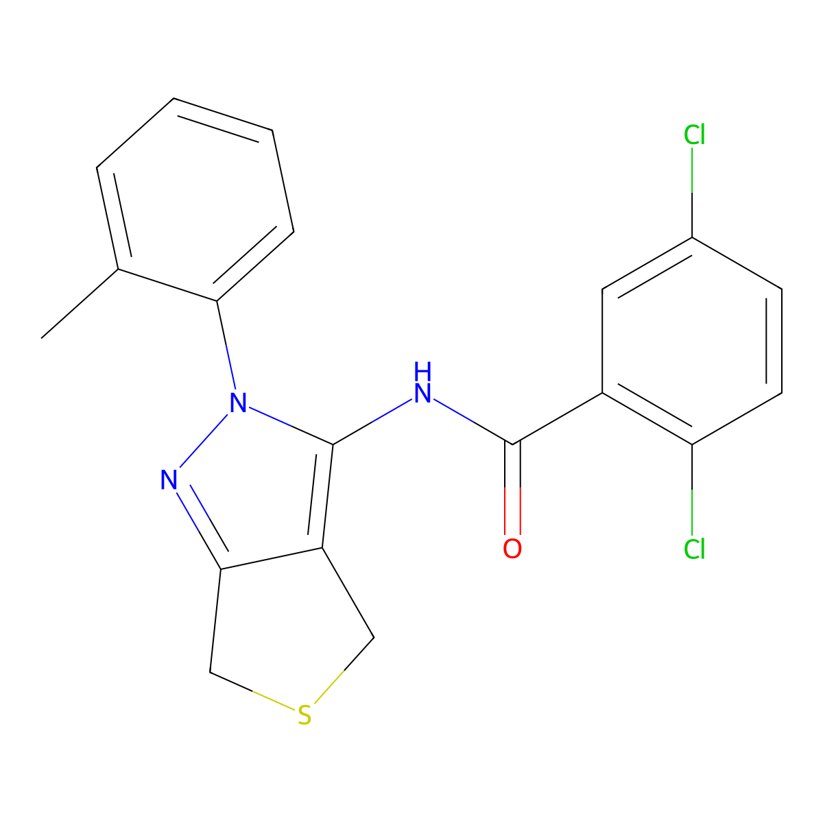 2,5-dichloro-N-(2-(o-tolyl)-4,6-dihydro-2H-thieno[3,4-c]pyrazol-3-yl)benzamide molecular structure, CAS 396721-31-6