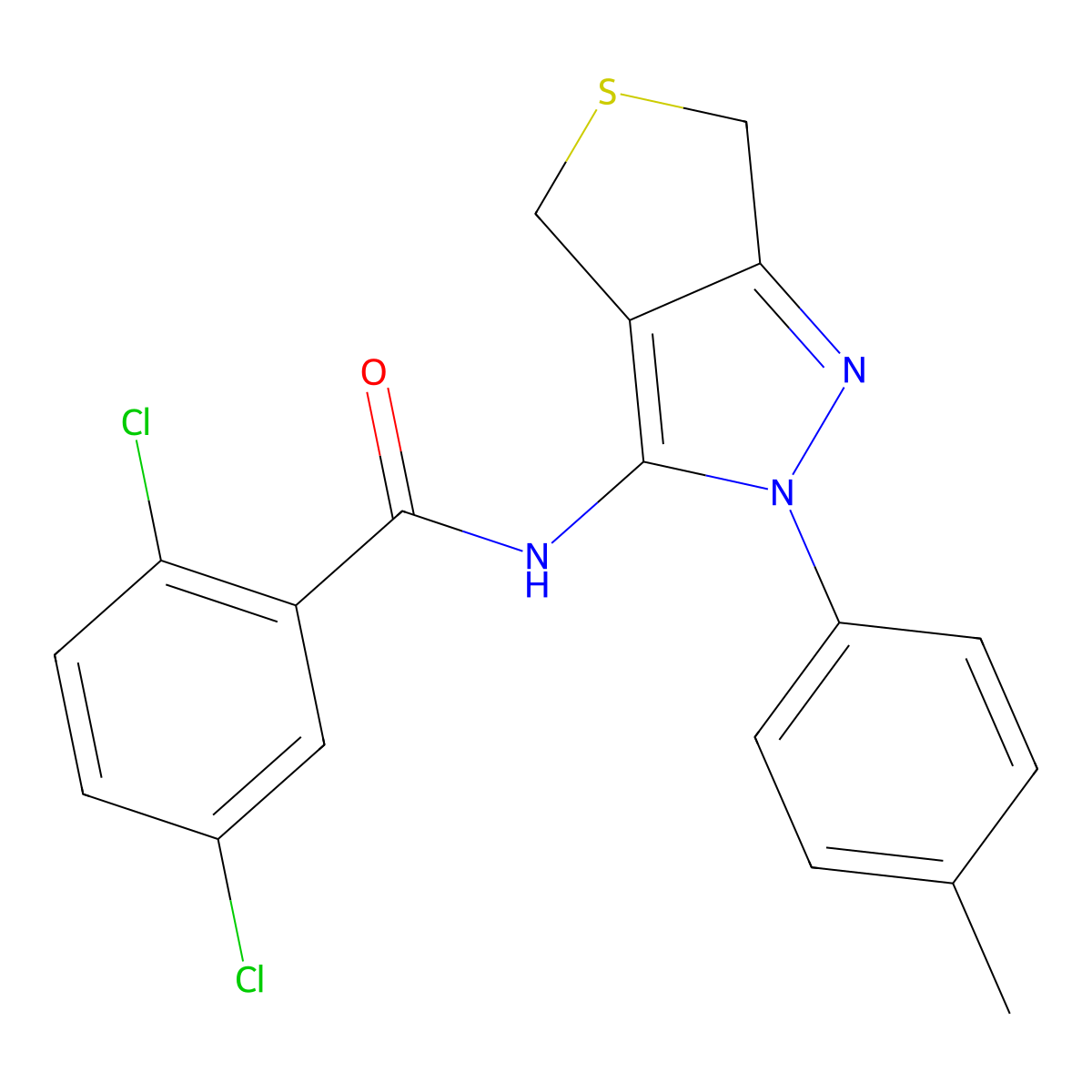 2,5-dichloro-N-(2-(p-tolyl)-4,6-dihydro-2H-thieno[3,4-c]pyrazol-3-yl)benzamide molecular structure, CAS 396721-32-7