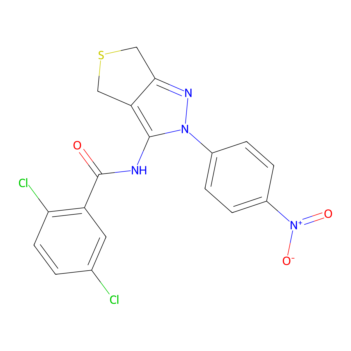 2,5-dichloro-N-[2-(4-nitrophenyl)-4,6-dihydrothieno[3,4-c]pyrazol-3-yl]benzamide molecular structure, CAS 396721-33-8