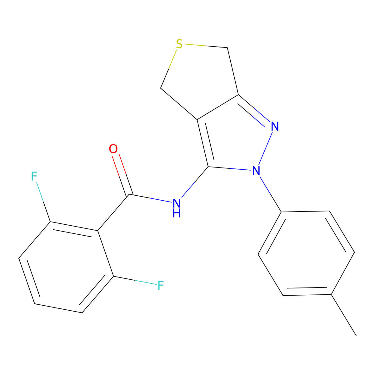 2,6-difluoro-N-(2-(p-tolyl)-4,6-dihydro-2H-thieno[3,4-c]pyrazol-3-yl)benzamide molecular structure, CAS 396721-40-7