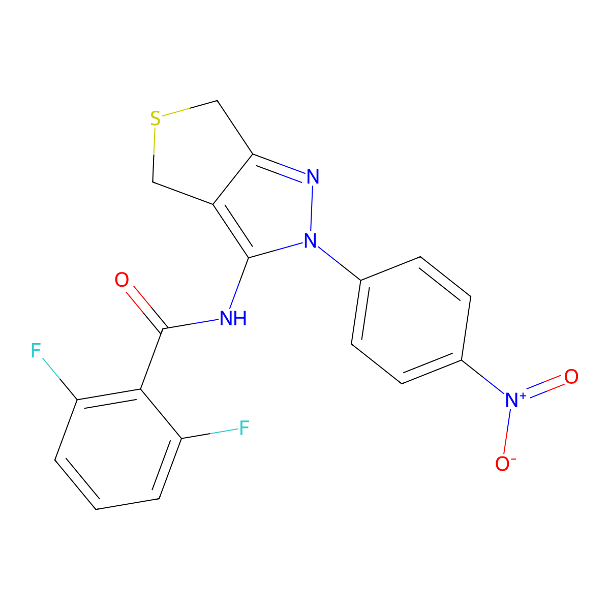 2,6-difluoro-N-(2-(4-nitrophenyl)-4,6-dihydro-2H-thieno[3,4-c]pyrazol-3-yl)benzamide molecular structure, CAS 396721-41-8