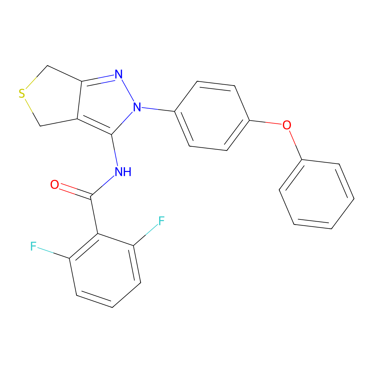2,6-difluoro-N-(2-(4-phenoxyphenyl)-4,6-dihydro-2H-thieno[3,4-c]pyrazol-3-yl)benzamide molecular structure, CAS 396721-45-2