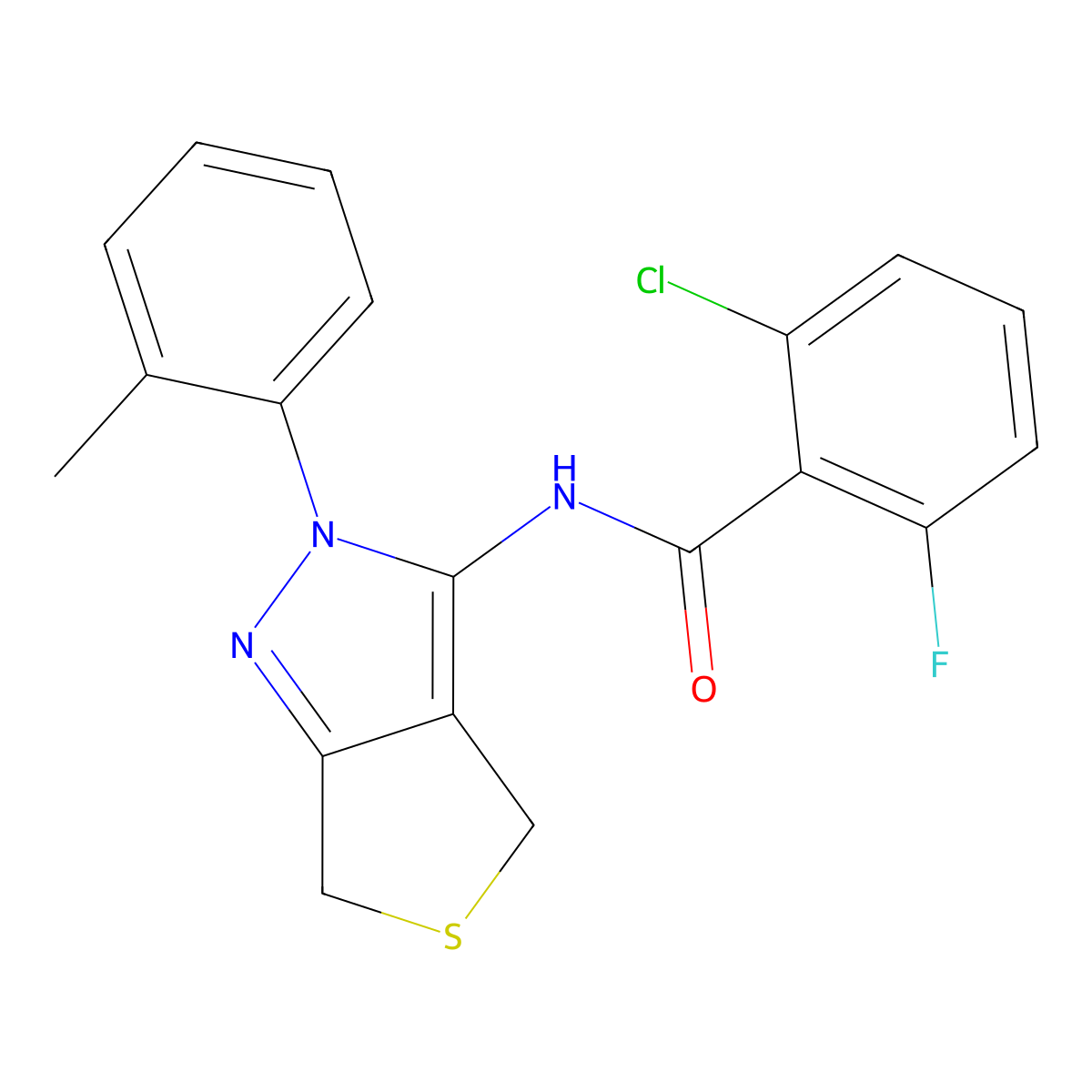 2-chloro-6-fluoro-N-(2-(o-tolyl)-4,6-dihydro-2H-thieno[3,4-c]pyrazol-3-yl)benzamide molecular structure, CAS 396721-46-3