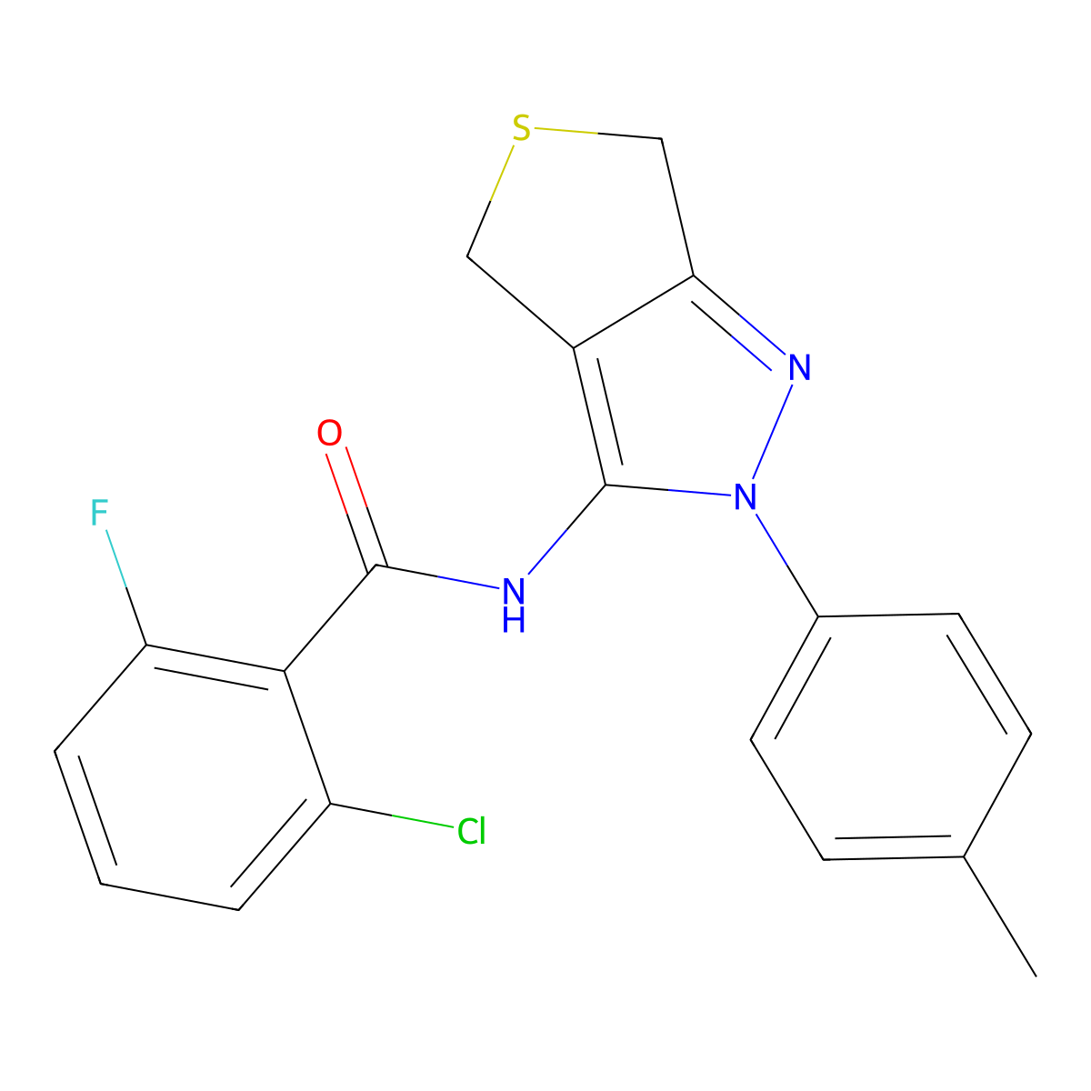 2-chloro-6-fluoro-N-[2-(4-methylphenyl)-4,6-dihydrothieno[3,4-c]pyrazol-3-yl]benzamide molecular structure, CAS 396721-47-4