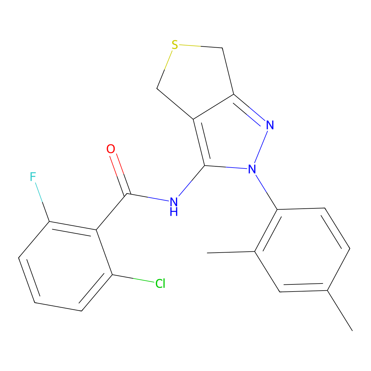 2-chloro-N-[2-(2,4-dimethylphenyl)-4,6-dihydrothieno[3,4-c]pyrazol-3-yl]-6-fluorobenzamide molecular structure, CAS 396721-50-9