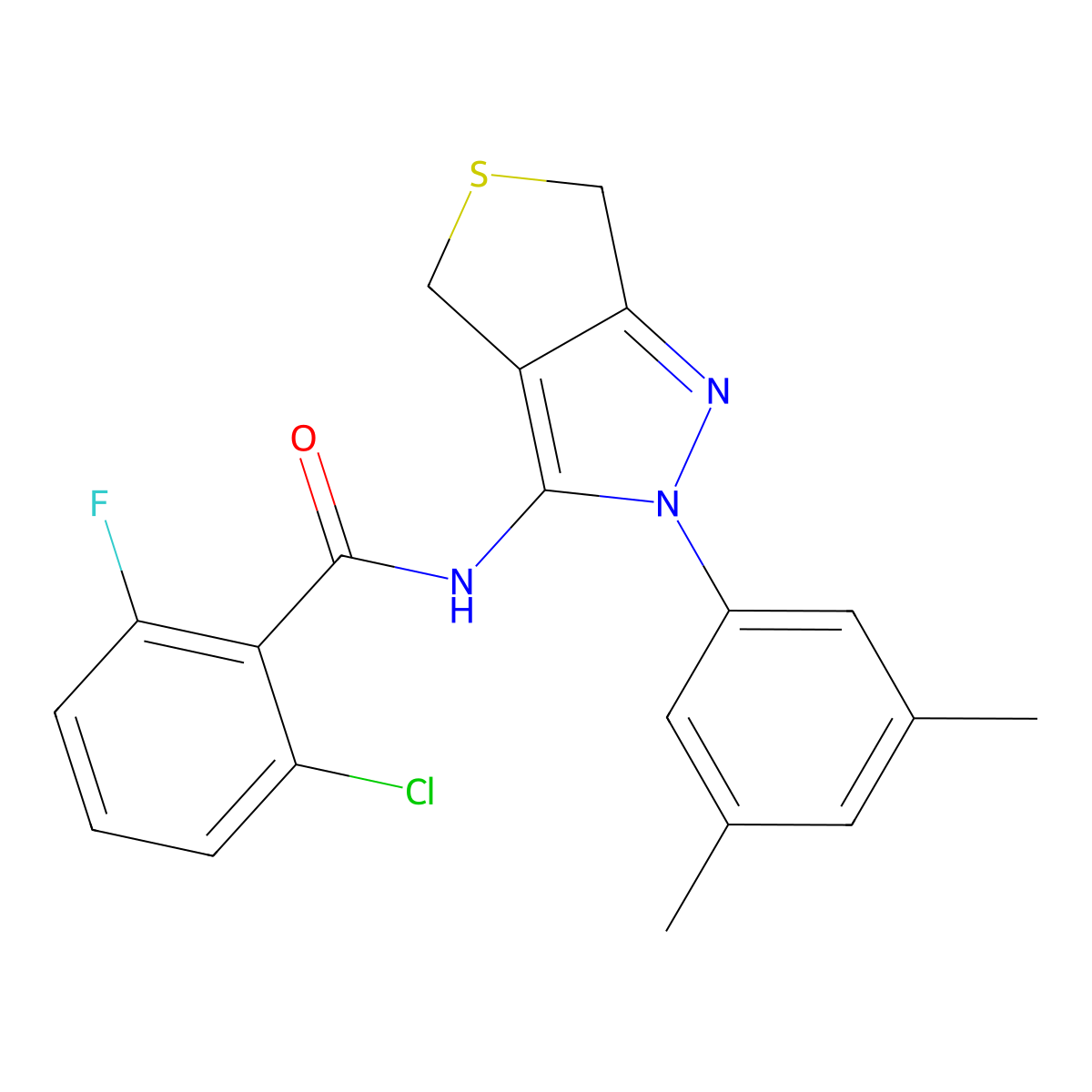 2-chloro-N-[2-(3,5-dimethylphenyl)-4,6-dihydrothieno[3,4-c]pyrazol-3-yl]-6-fluorobenzamide molecular structure, CAS 396721-52-1