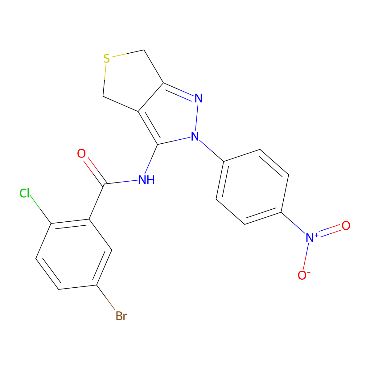 5-bromo-2-chloro-N-[2-(4-nitrophenyl)-4,6-dihydrothieno[3,4-c]pyrazol-3-yl]benzamide molecular structure, CAS 396721-56-5