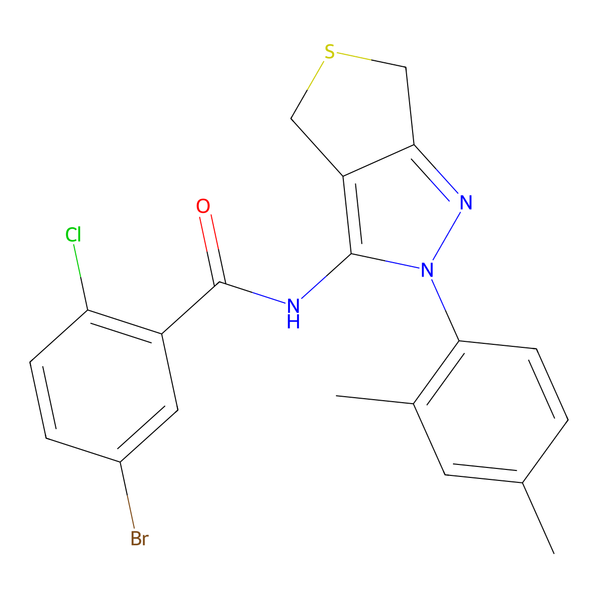 5-bromo-2-chloro-N-(2-(2,4-dimethylphenyl)-4,6-dihydro-2H-thieno[3,4-c]pyrazol-3-yl)benzamide molecular structure, CAS 396721-57-6
