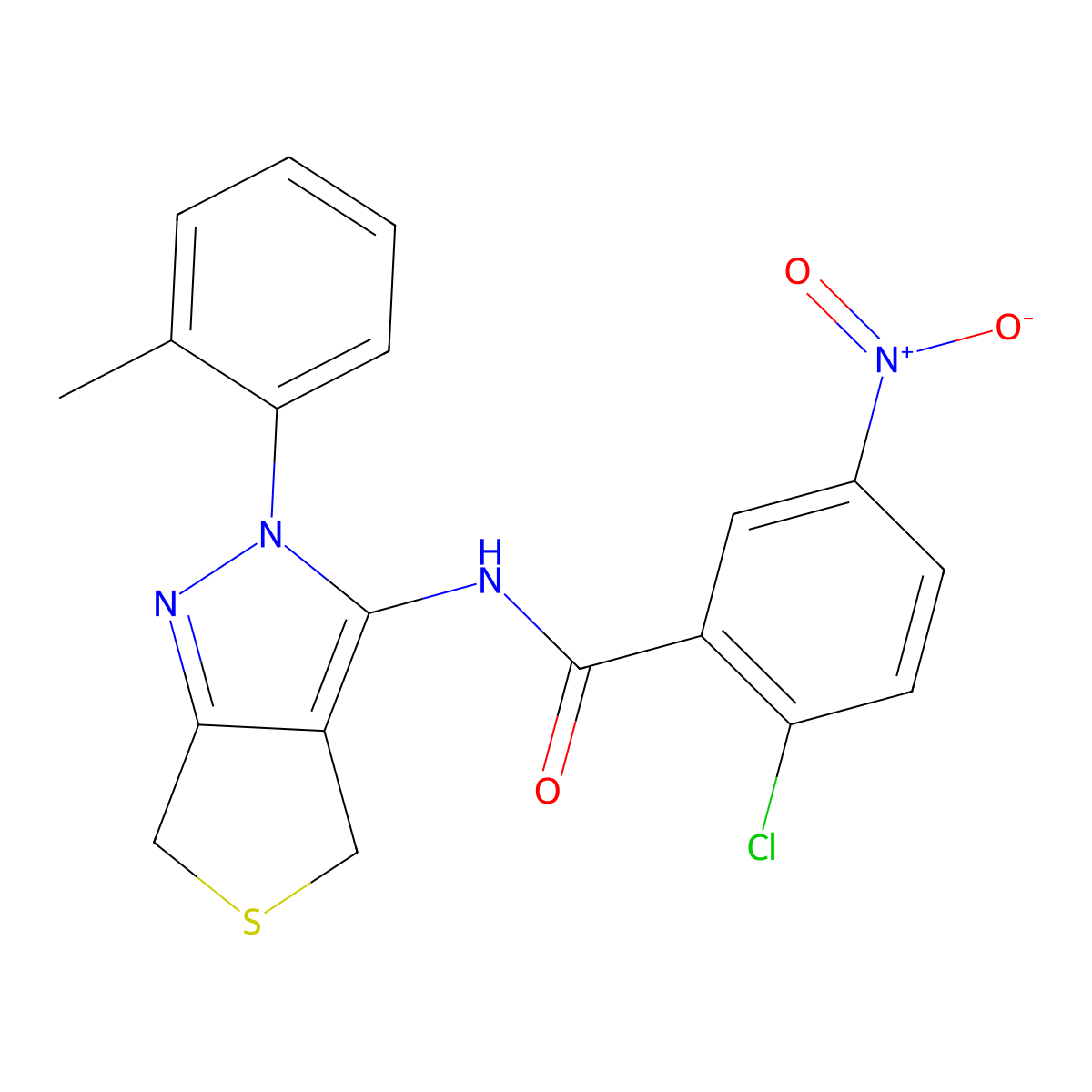 2-chloro-5-nitro-N-(2-(o-tolyl)-4,6-dihydro-2H-thieno[3,4-c]pyrazol-3-yl)benzamide molecular structure, CAS 396721-60-1