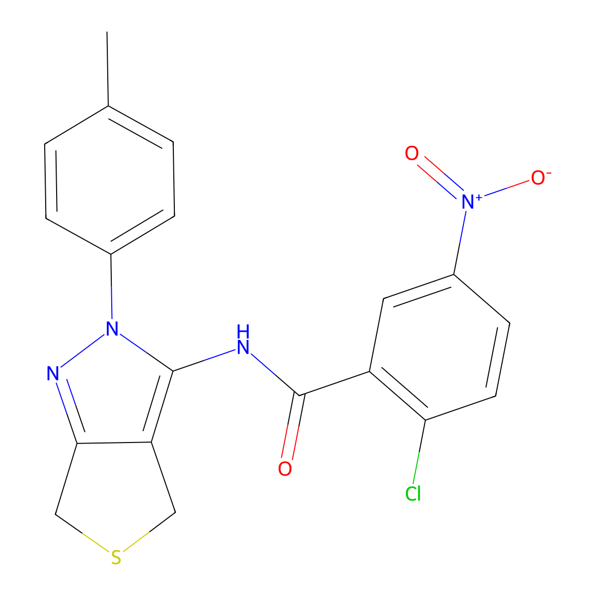 2-chloro-5-nitro-N-(2-(p-tolyl)-4,6-dihydro-2H-thieno[3,4-c]pyrazol-3-yl)benzamide molecular structure, CAS 396721-61-2
