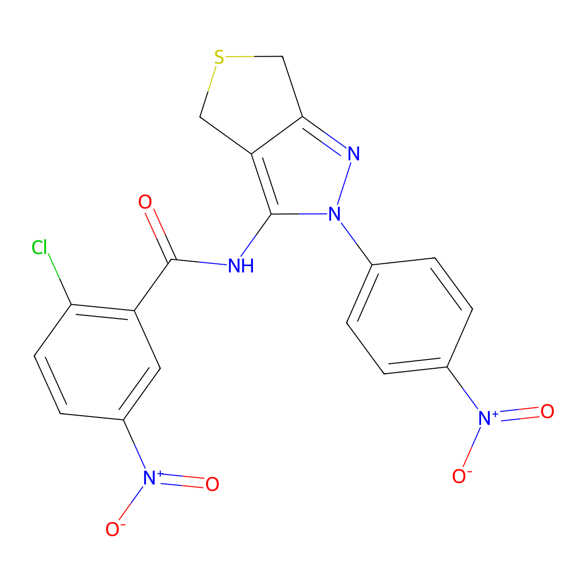 2-chloro-5-nitro-N-(2-(4-nitrophenyl)-4,6-dihydro-2H-thieno[3,4-c]pyrazol-3-yl)benzamide molecular structure, CAS 396721-62-3