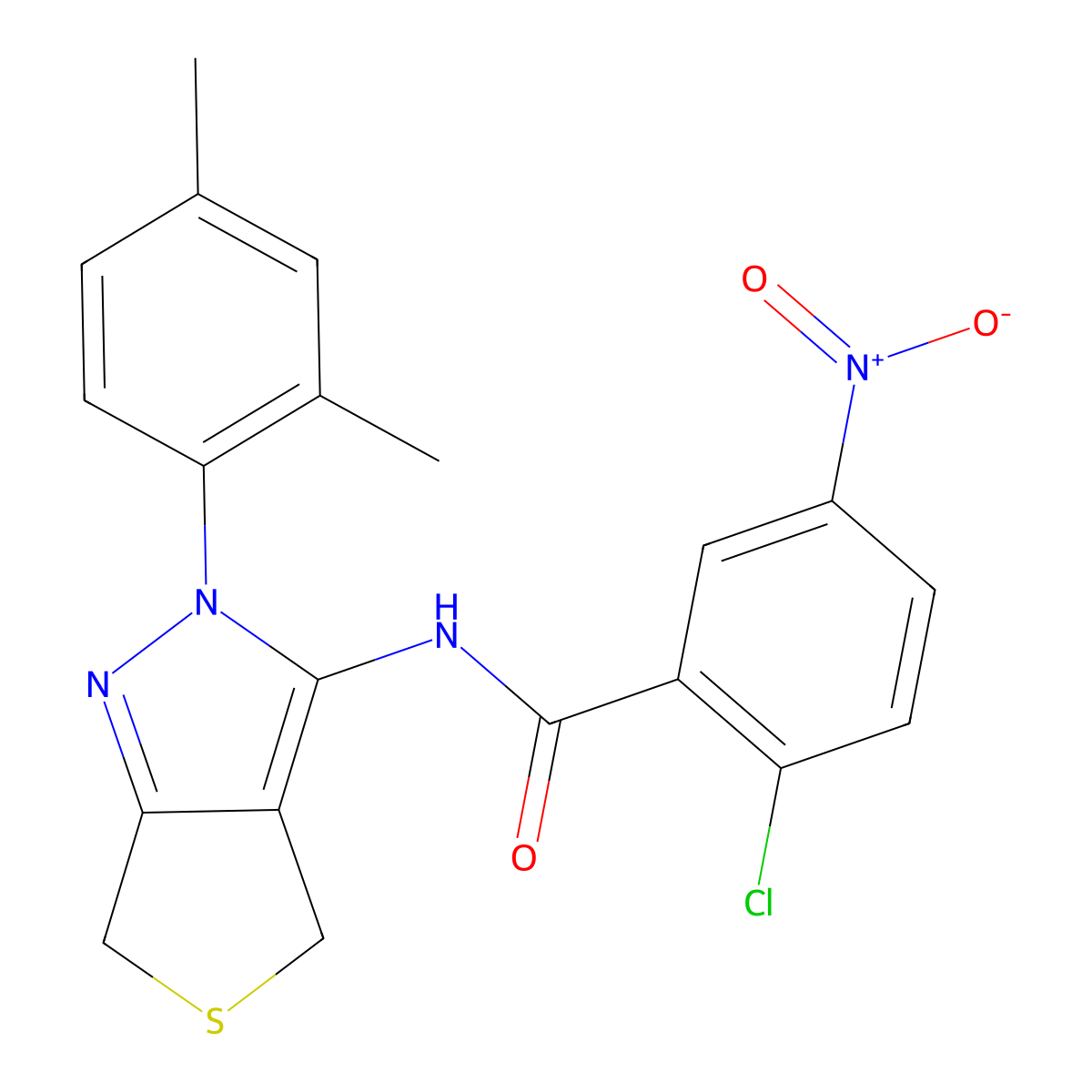 2-chloro-N-[2-(2,4-dimethylphenyl)-4,6-dihydrothieno[3,4-c]pyrazol-3-yl]-5-nitrobenzamide molecular structure, CAS 396721-63-4