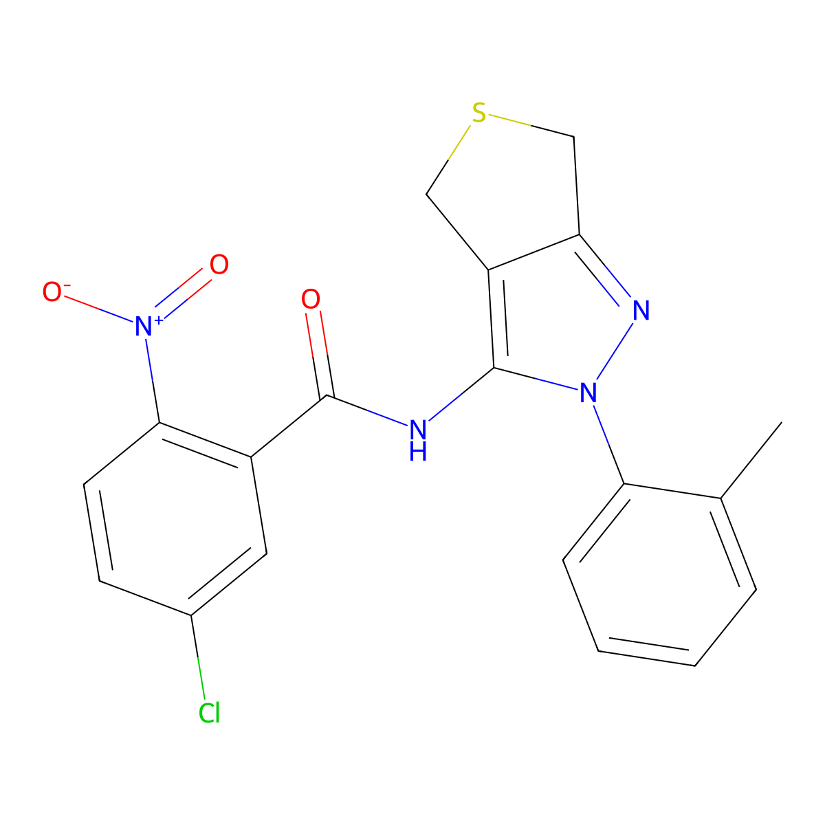 5-chloro-N-[2-(2-methylphenyl)-4,6-dihydrothieno[3,4-c]pyrazol-3-yl]-2-nitrobenzamide molecular structure, CAS 396721-68-9