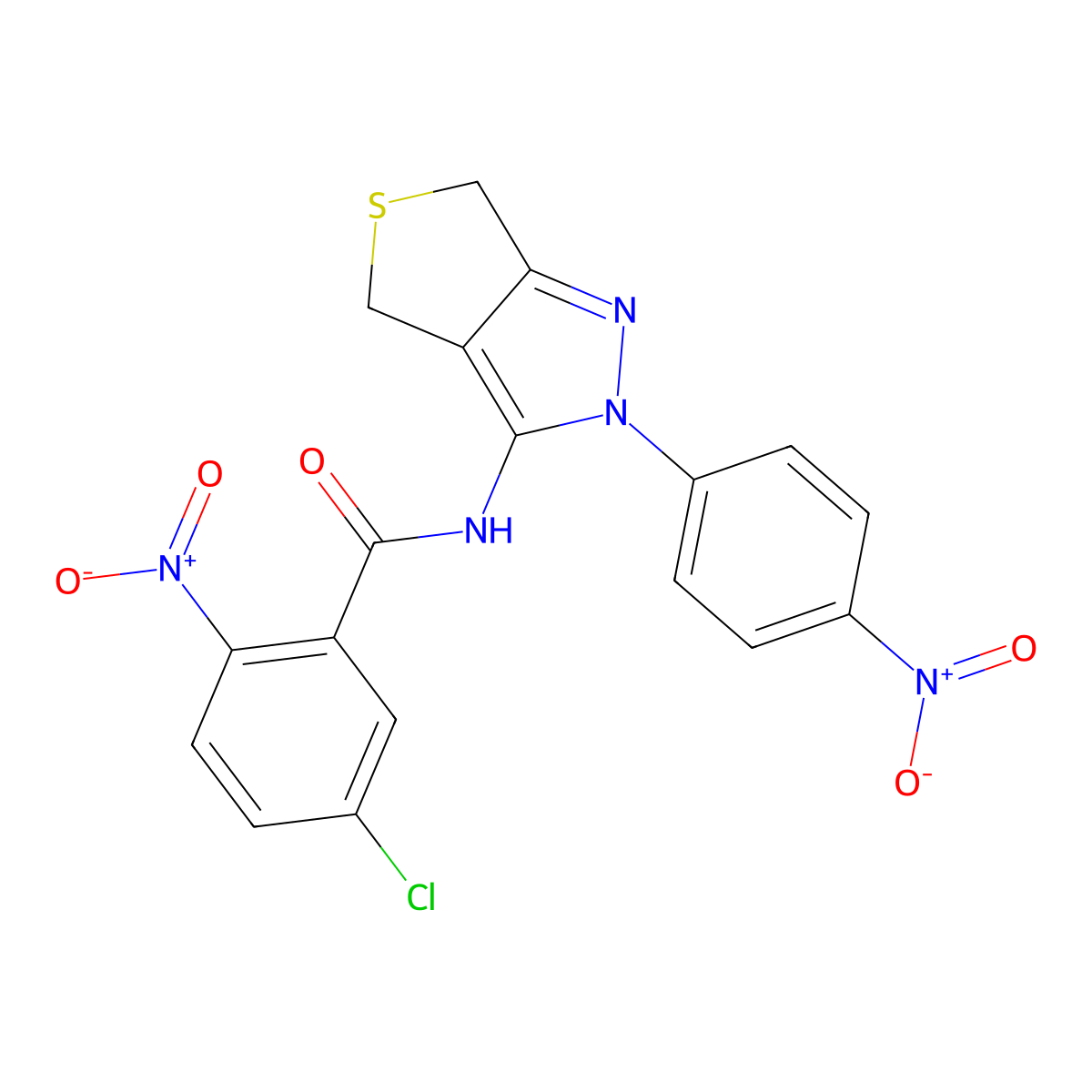 5-chloro-2-nitro-N-(2-(4-nitrophenyl)-4,6-dihydro-2H-thieno[3,4-c]pyrazol-3-yl)benzamide molecular structure, CAS 396721-71-4