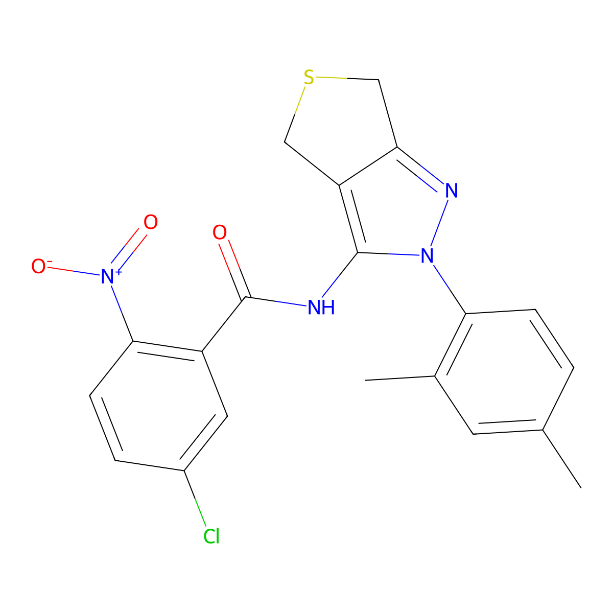 5-chloro-N-[2-(2,4-dimethylphenyl)-4,6-dihydrothieno[3,4-c]pyrazol-3-yl]-2-nitrobenzamide molecular structure, CAS 396721-72-5