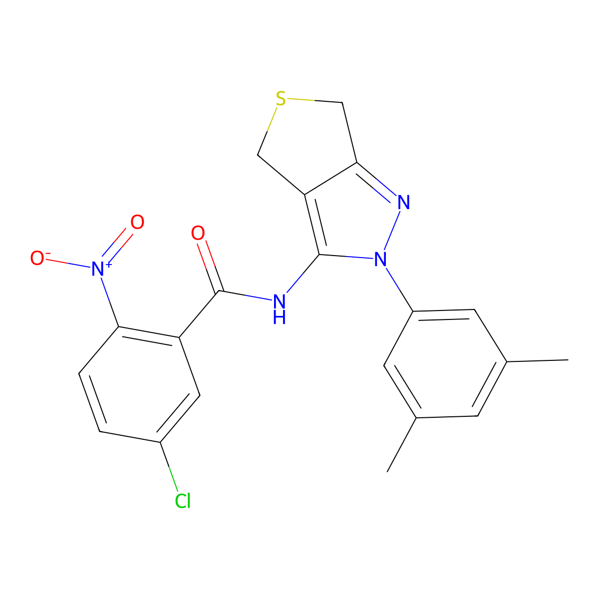 5-chloro-N-(2-(3,5-dimethylphenyl)-4,6-dihydro-2H-thieno[3,4-c]pyrazol-3-yl)-2-nitrobenzamide molecular structure, CAS 396721-74-7