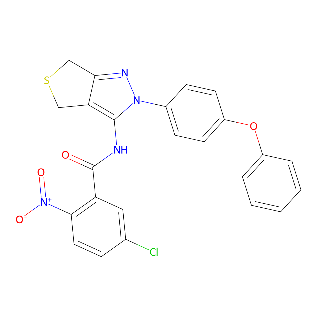 5-chloro-2-nitro-N-(2-(4-phenoxyphenyl)-4,6-dihydro-2H-thieno[3,4-c]pyrazol-3-yl)benzamide molecular structure, CAS 396721-76-9
