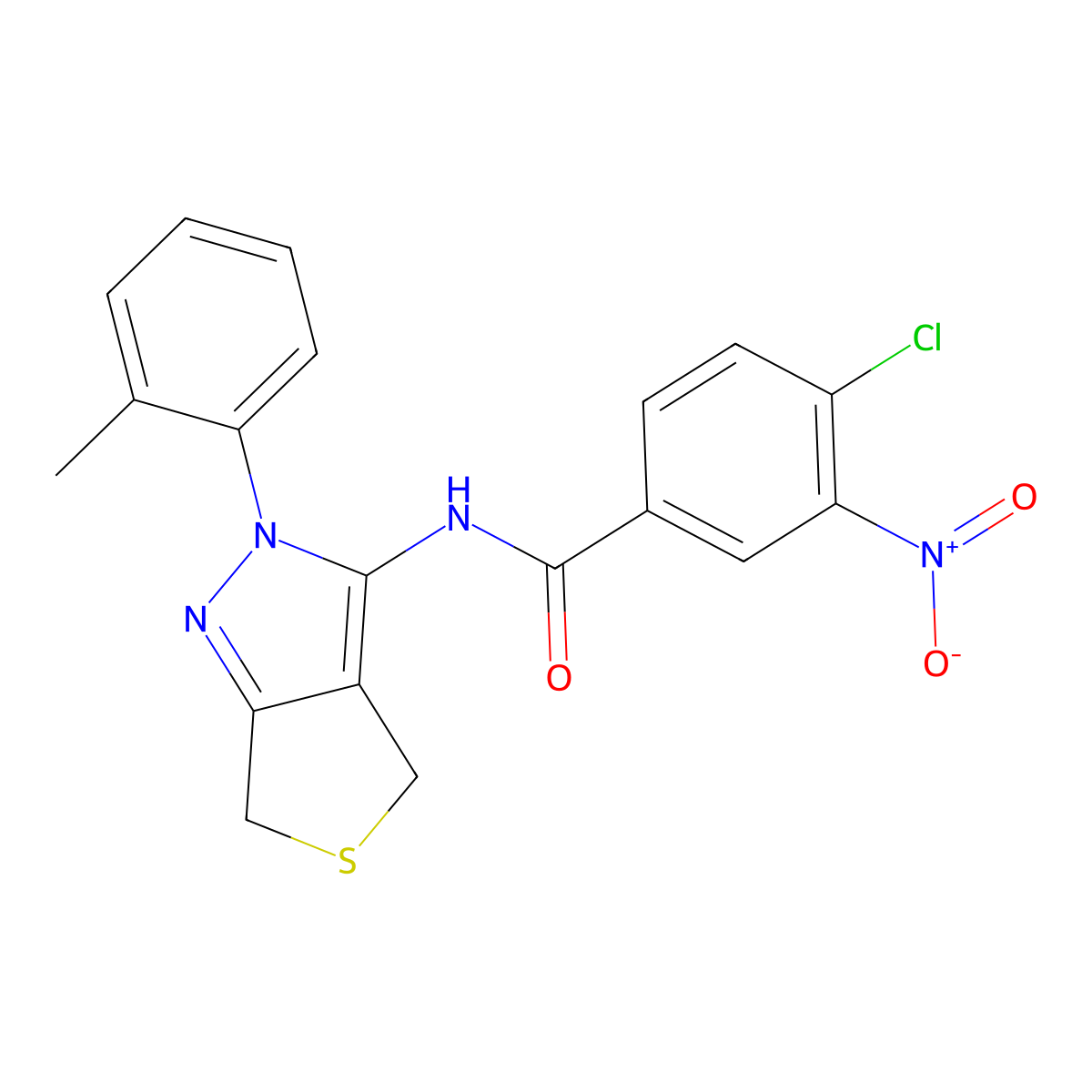 4-chloro-N-[2-(2-methylphenyl)-4,6-dihydrothieno[3,4-c]pyrazol-3-yl]-3-nitrobenzamide molecular structure, CAS 396721-78-1