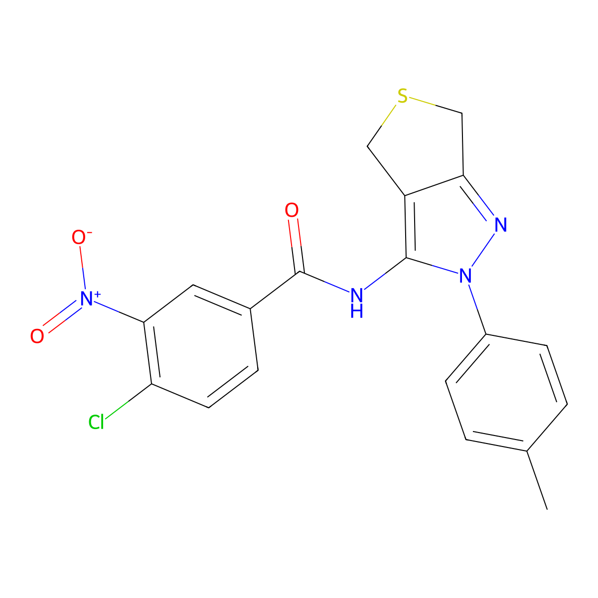 4-chloro-N-[2-(4-methylphenyl)-4,6-dihydrothieno[3,4-c]pyrazol-3-yl]-3-nitrobenzamide molecular structure, CAS 396721-82-7