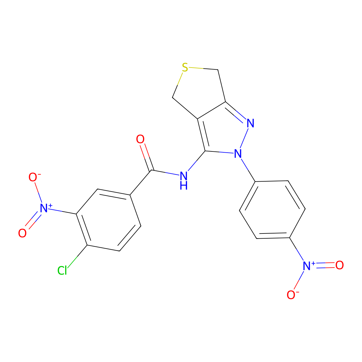 4-chloro-3-nitro-N-[2-(4-nitrophenyl)-4,6-dihydrothieno[3,4-c]pyrazol-3-yl]benzamide molecular structure, CAS 396721-83-8