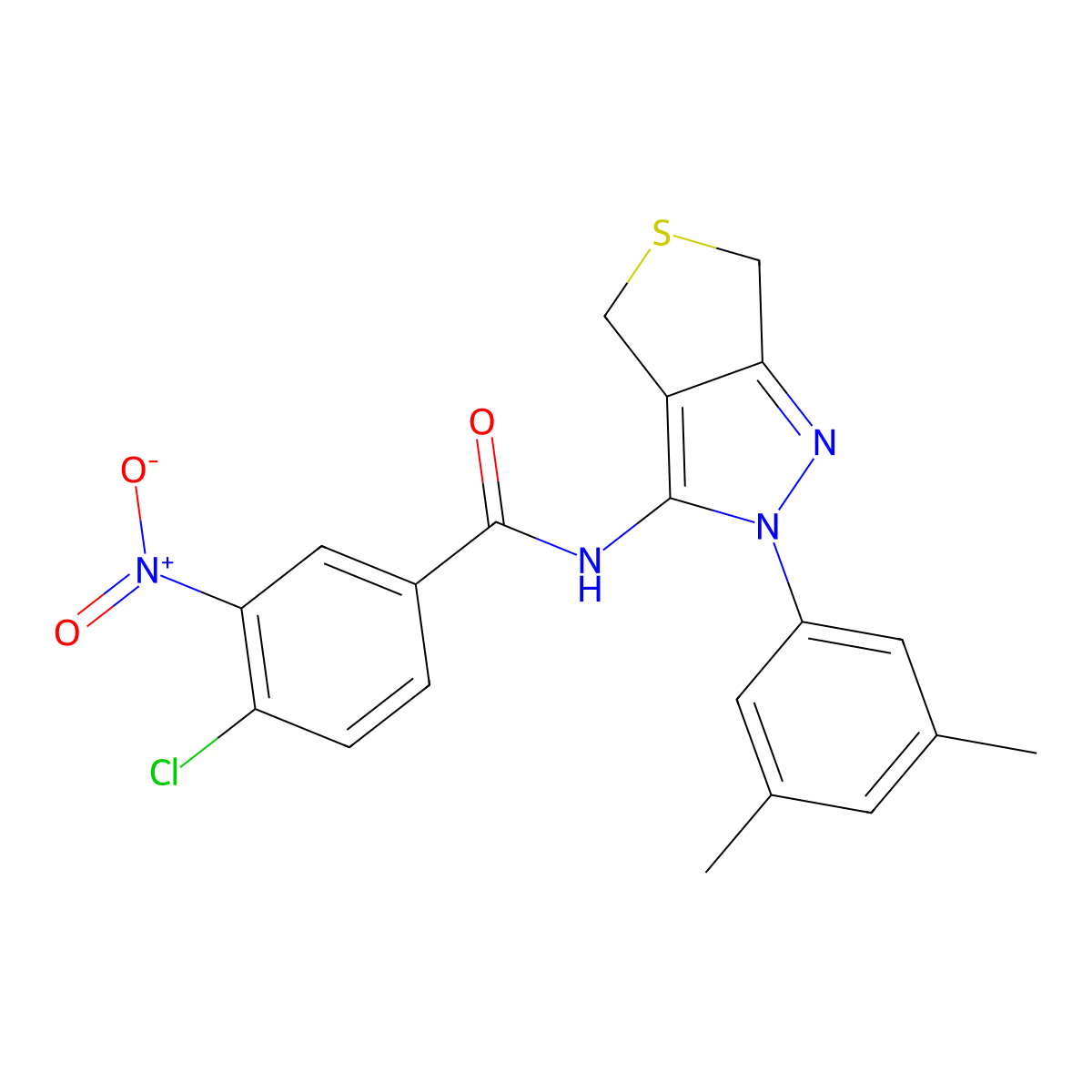 4-chloro-N-(2-(3,5-dimethylphenyl)-4,6-dihydro-2H-thieno[3,4-c]pyrazol-3-yl)-3-nitrobenzamide molecular structure, CAS 396721-85-0