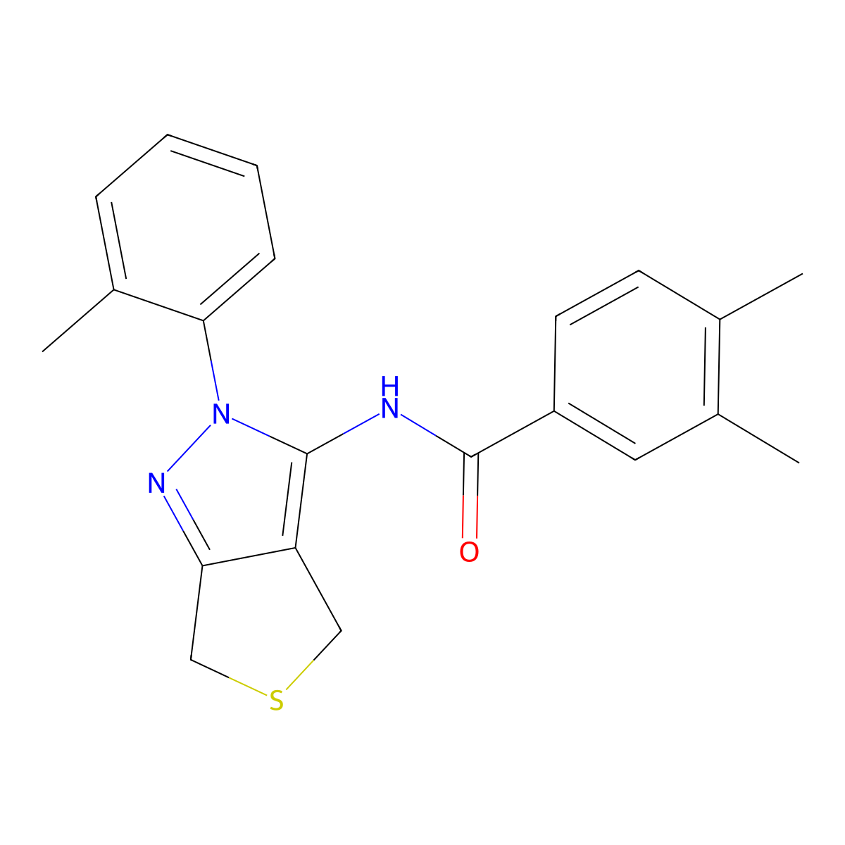 3,4-dimethyl-N-[2-(2-methylphenyl)-4,6-dihydrothieno[3,4-c]pyrazol-3-yl]benzamide molecular structure, CAS 396721-87-2