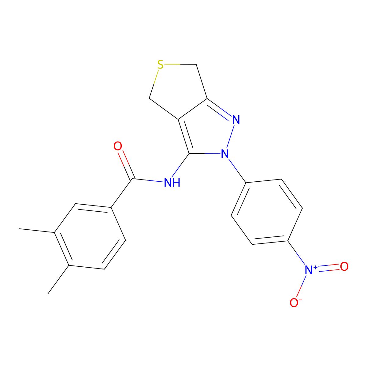 3,4-dimethyl-N-(2-(4-nitrophenyl)-4,6-dihydro-2H-thieno[3,4-c]pyrazol-3-yl)benzamide molecular structure, CAS 396721-88-3