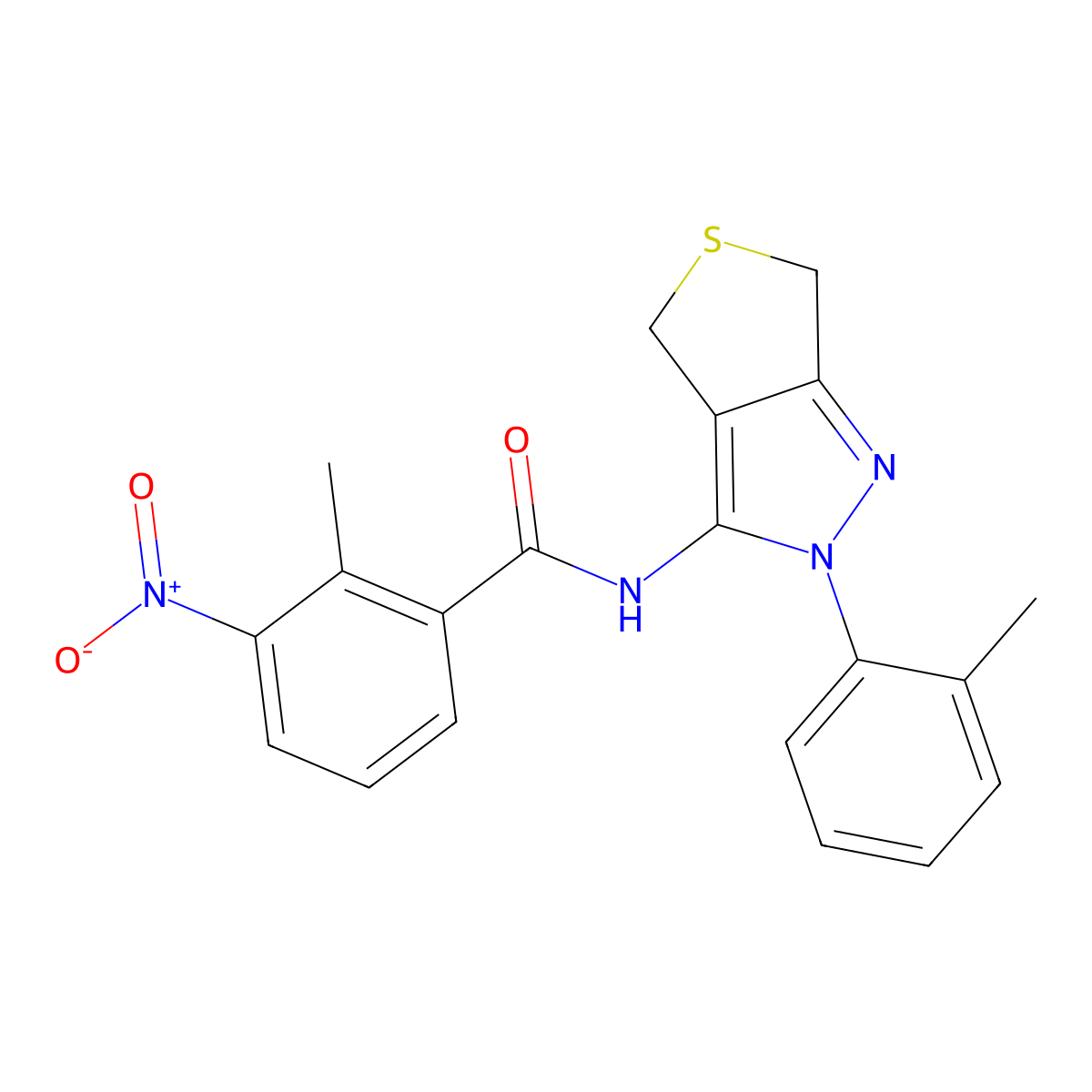 2-methyl-N-[2-(2-methylphenyl)-4,6-dihydrothieno[3,4-c]pyrazol-3-yl]-3-nitrobenzamide molecular structure, CAS 396721-92-9