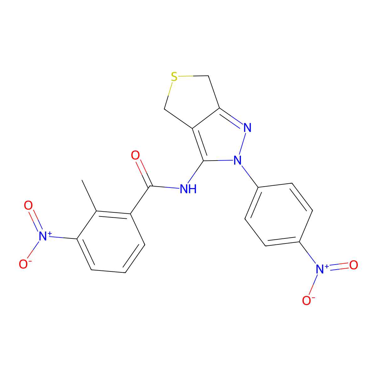 2-methyl-3-nitro-N-[2-(4-nitrophenyl)-4,6-dihydrothieno[3,4-c]pyrazol-3-yl]benzamide molecular structure, CAS 396721-95-2