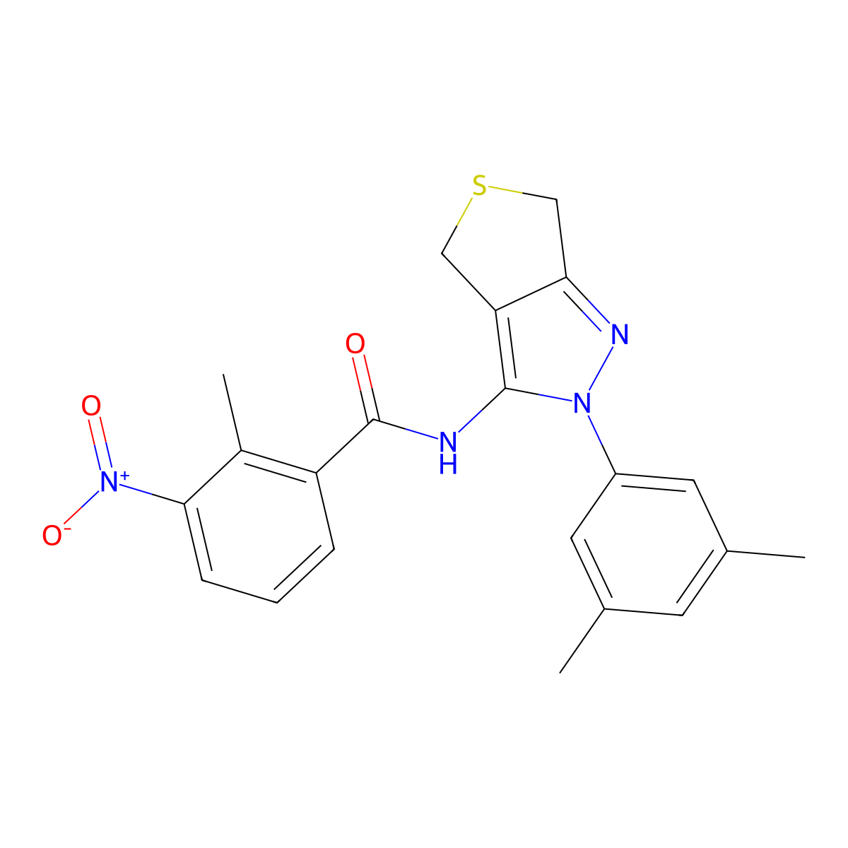 N-[2-(3,5-dimethylphenyl)-4,6-dihydrothieno[3,4-c]pyrazol-3-yl]-2-methyl-3-nitrobenzamide molecular structure, CAS 396721-98-5