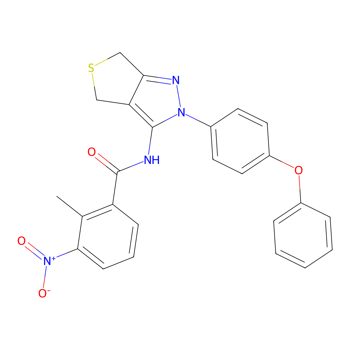2-methyl-3-nitro-N-(2-(4-phenoxyphenyl)-4,6-dihydro-2H-thieno[3,4-c]pyrazol-3-yl)benzamide molecular structure, CAS 396721-99-6