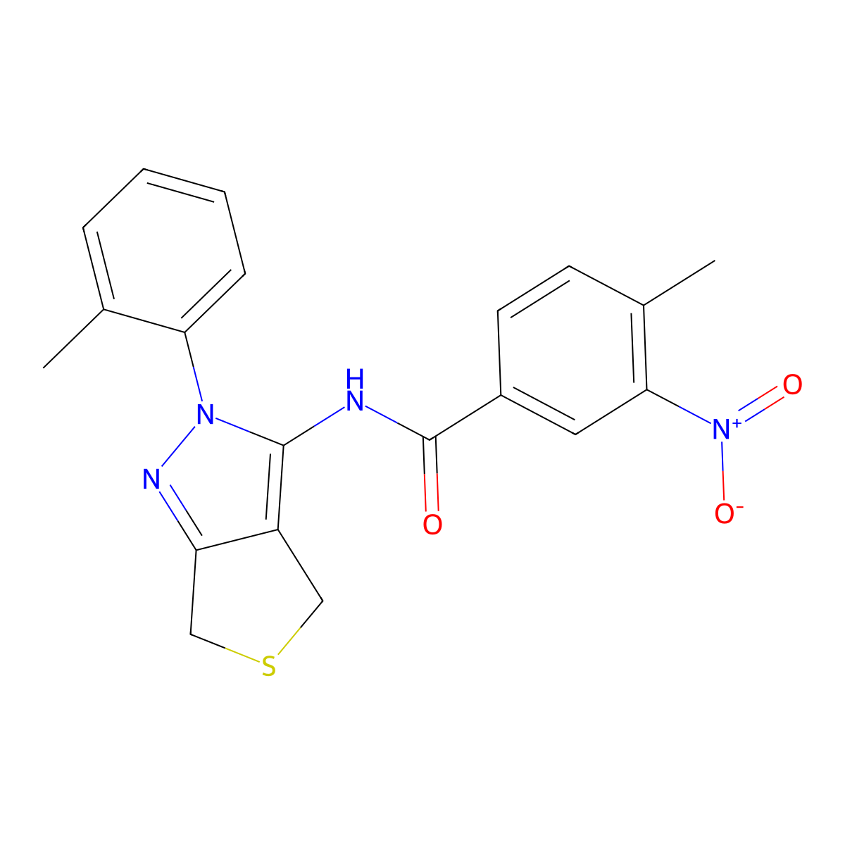 4-methyl-3-nitro-N-(2-(o-tolyl)-4,6-dihydro-2H-thieno[3,4-c]pyrazol-3-yl)benzamide molecular structure, CAS 396722-00-2