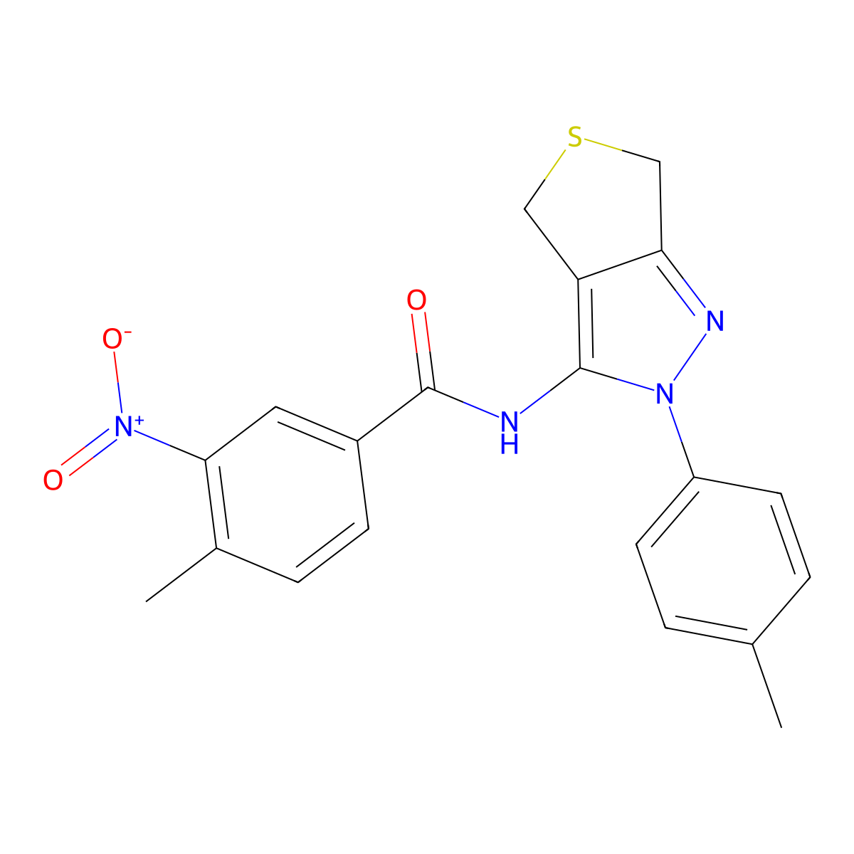 4-methyl-3-nitro-N-(2-(p-tolyl)-4,6-dihydro-2H-thieno[3,4-c]pyrazol-3-yl)benzamide molecular structure, CAS 396722-01-3