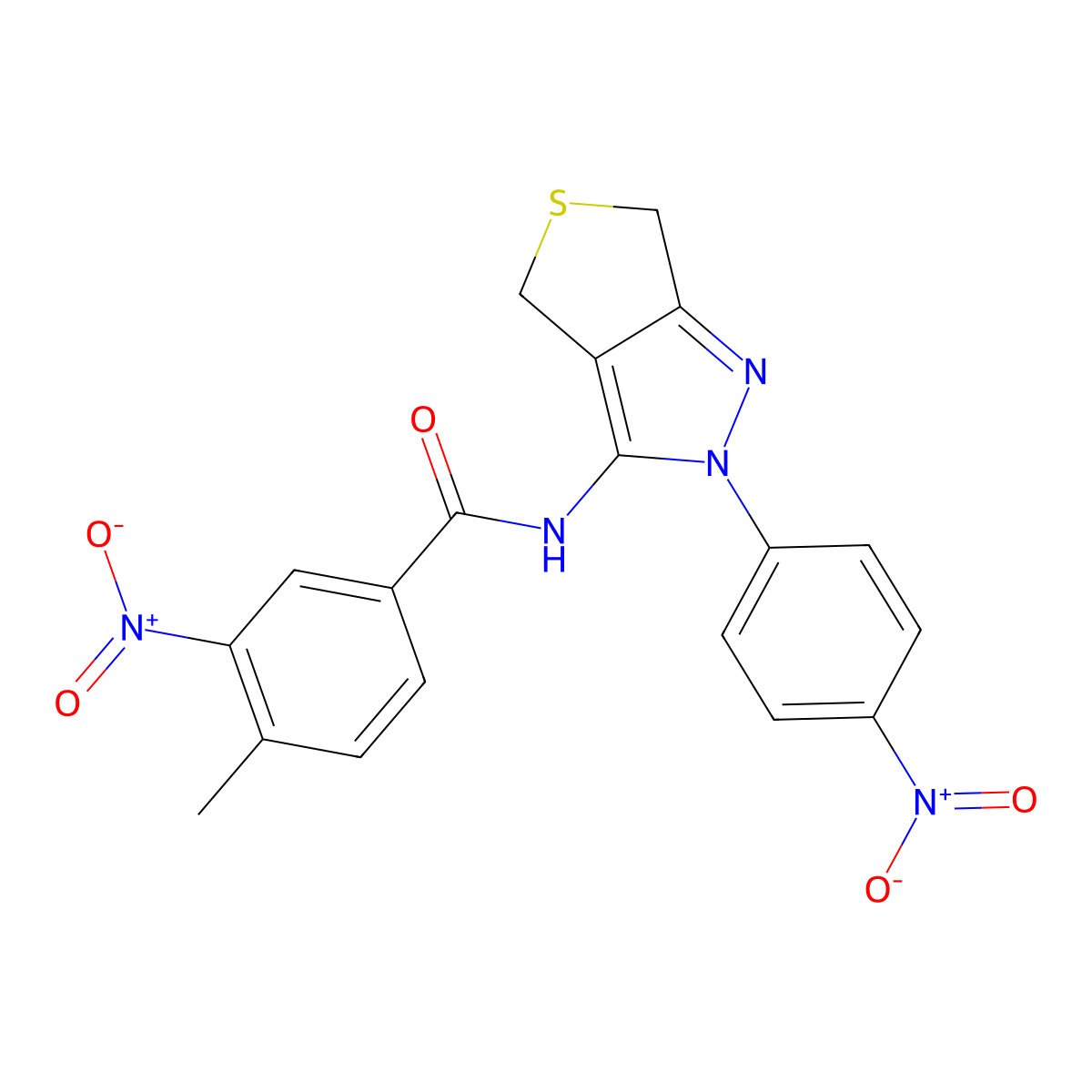 4-methyl-3-nitro-N-[2-(4-nitrophenyl)-4,6-dihydrothieno[3,4-c]pyrazol-3-yl]benzamide molecular structure, CAS 396722-02-4