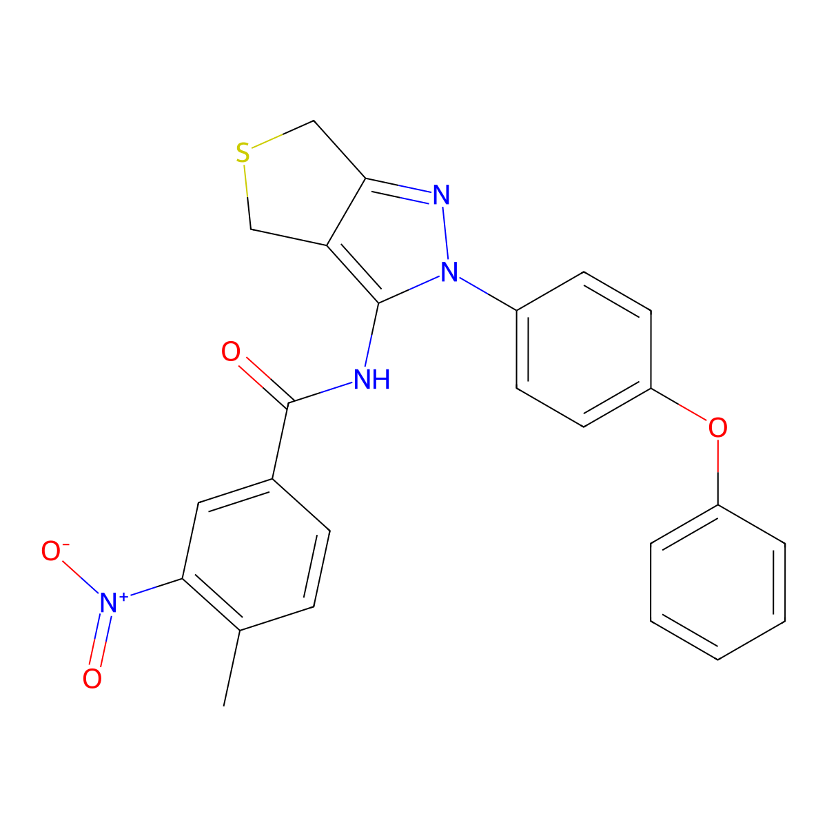 4-methyl-3-nitro-N-[2-(4-phenoxyphenyl)-4,6-dihydrothieno[3,4-c]pyrazol-3-yl]benzamide molecular structure, CAS 396722-06-8