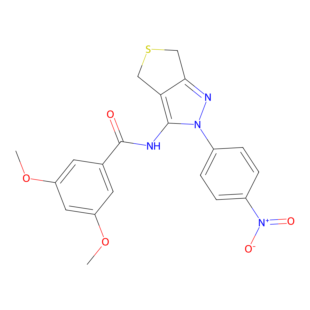 3,5-dimethoxy-N-[2-(4-nitrophenyl)-4,6-dihydrothieno[3,4-c]pyrazol-3-yl]benzamide molecular structure, CAS 396722-08-0
