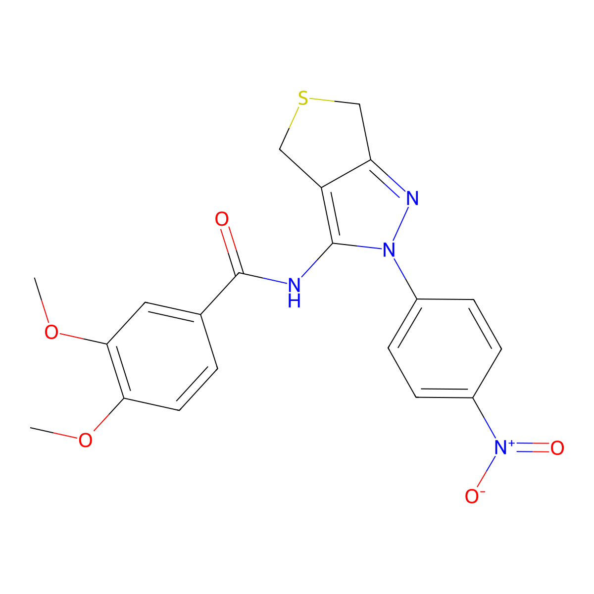 3,4-dimethoxy-N-(2-(4-nitrophenyl)-4,6-dihydro-2H-thieno[3,4-c]pyrazol-3-yl)benzamide molecular structure, CAS 396722-18-2