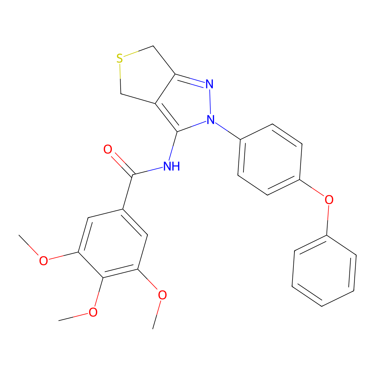 3,4,5-trimethoxy-N-(2-(4-phenoxyphenyl)-4,6-dihydro-2H-thieno[3,4-c]pyrazol-3-yl)benzamide molecular structure, CAS 396722-24-0