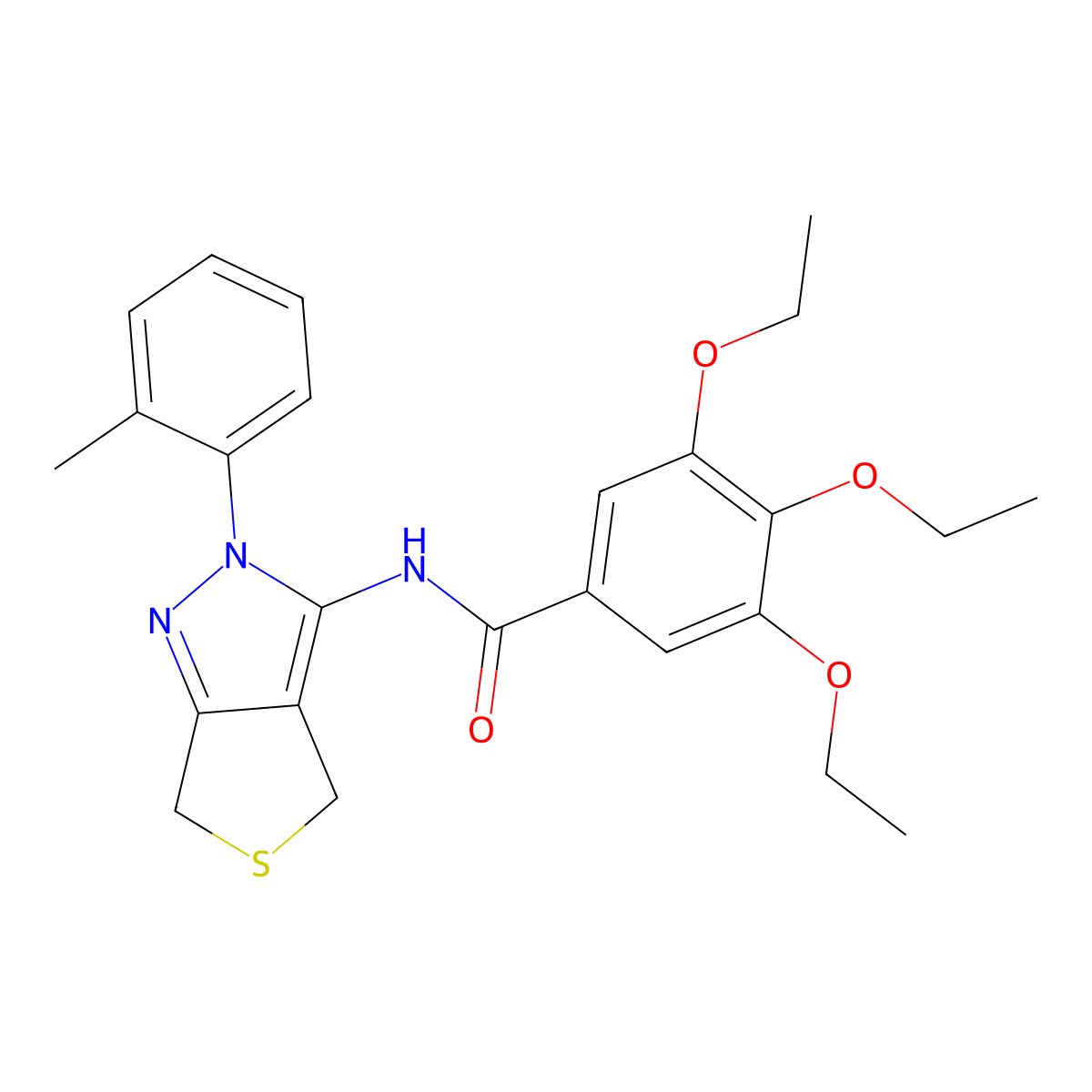 3,4,5-triethoxy-N-(2-(o-tolyl)-4,6-dihydro-2H-thieno[3,4-c]pyrazol-3-yl)benzamide molecular structure, CAS 396722-27-3