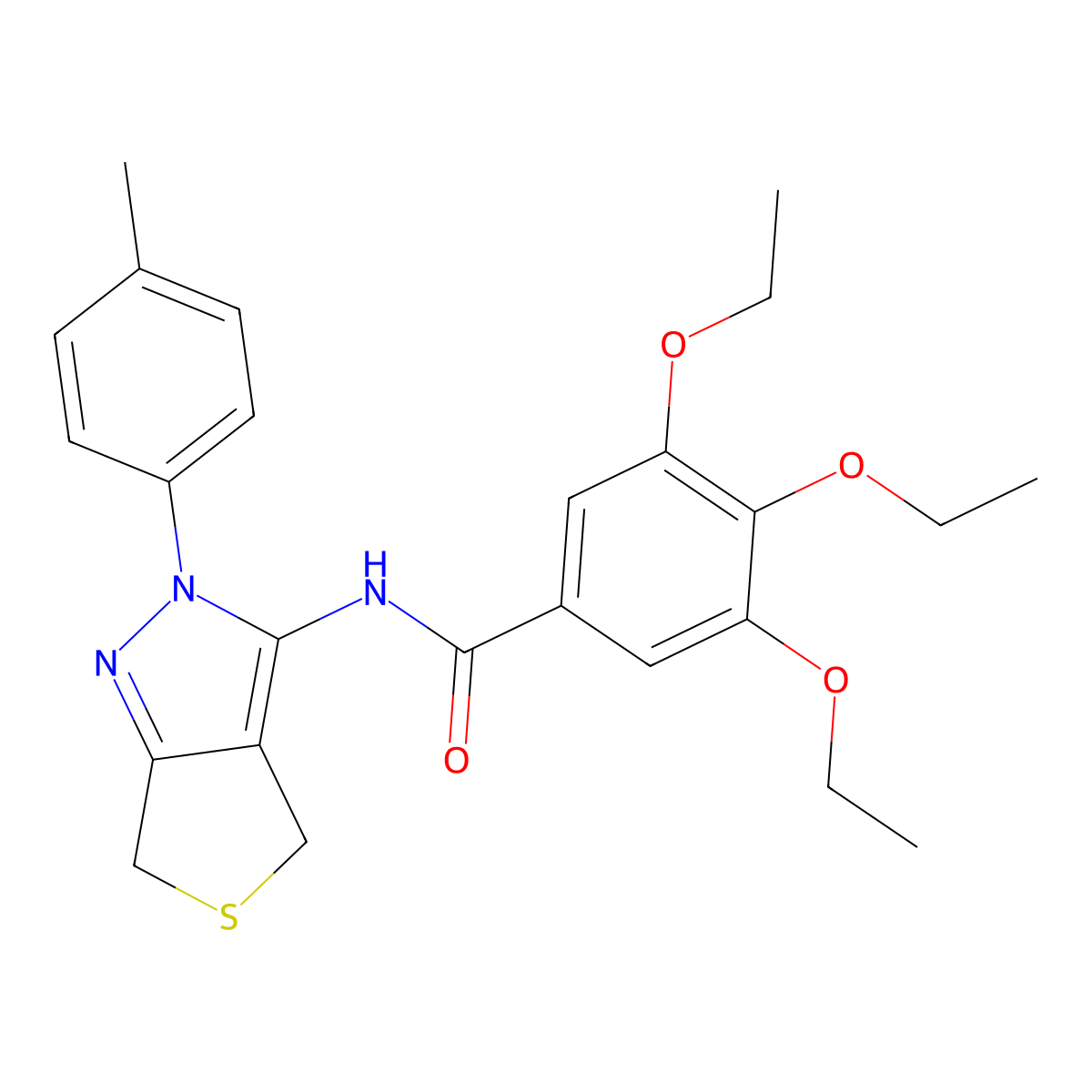 3,4,5-triethoxy-N-[2-(4-methylphenyl)-4,6-dihydrothieno[3,4-c]pyrazol-3-yl]benzamide molecular structure, CAS 396722-29-5