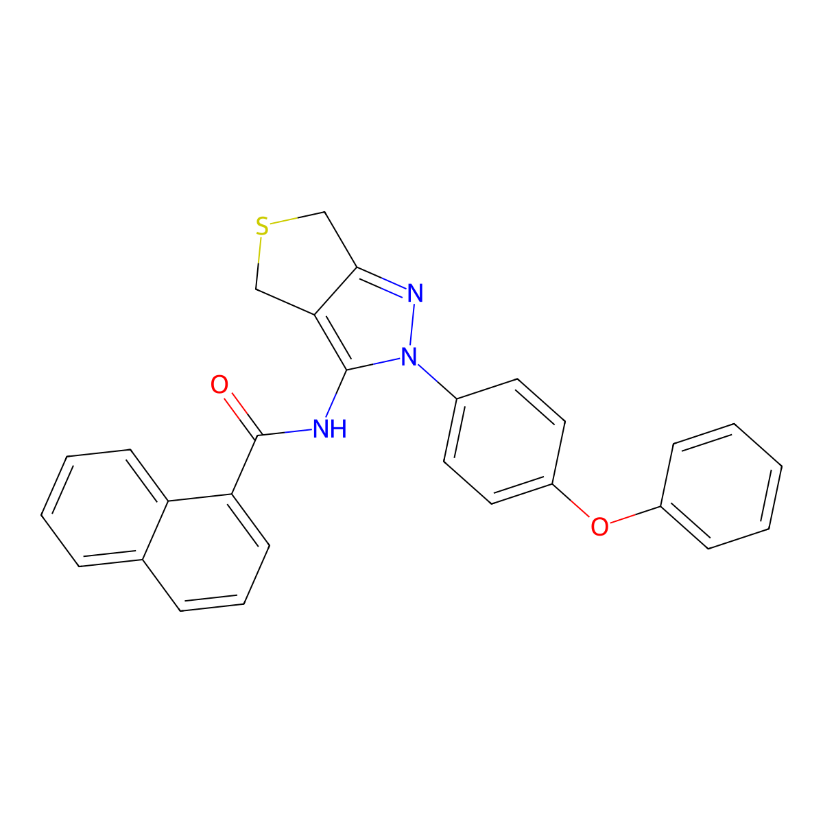 N-(2-(4-phenoxyphenyl)-4,6-dihydro-2H-thieno[3,4-c]pyrazol-3-yl)-1-naphthamide molecular structure, CAS 396722-40-0