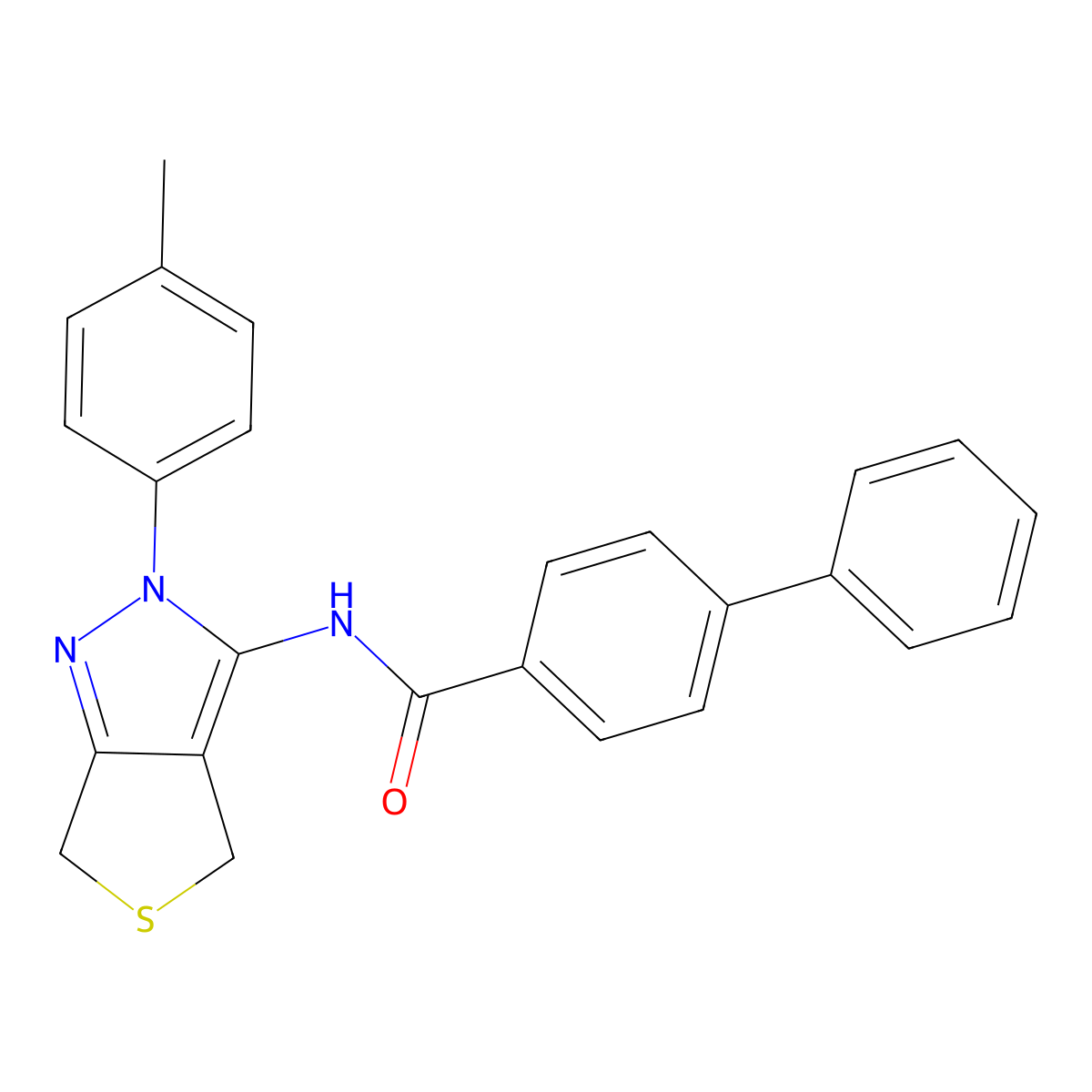 N-[2-(4-methylphenyl)-4,6-dihydrothieno[3,4-c]pyrazol-3-yl]-4-phenylbenzamide molecular structure, CAS 396722-58-0