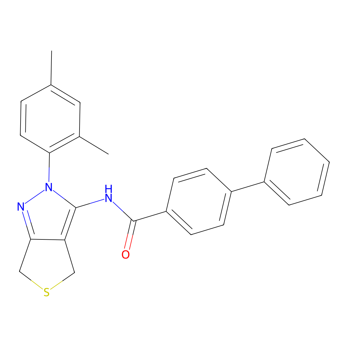 N-[2-(2,4-dimethylphenyl)-4,6-dihydrothieno[3,4-c]pyrazol-3-yl]-4-phenylbenzamide molecular structure, CAS 396722-60-4