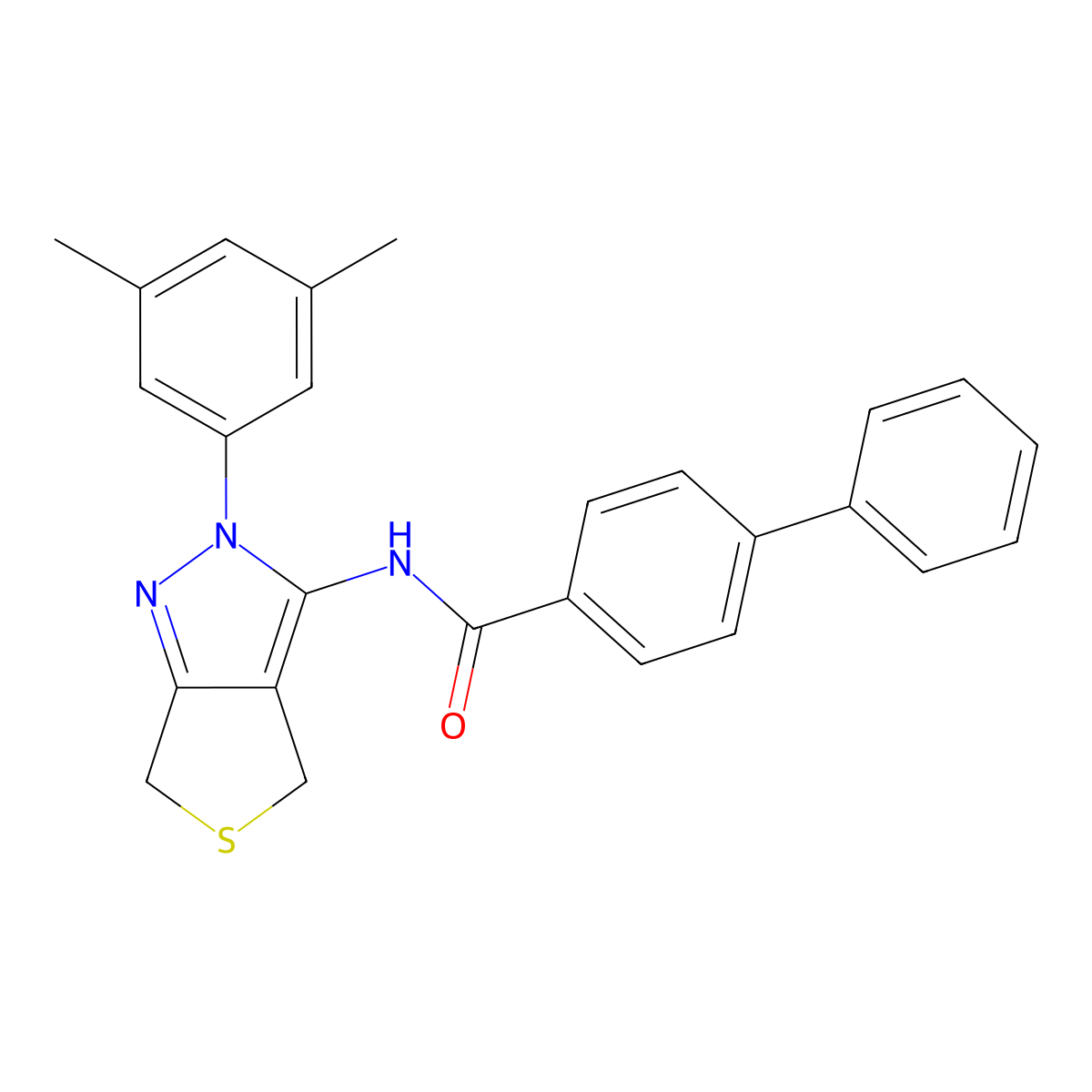 N-(2-(3,5-dimethylphenyl)-4,6-dihydro-2H-thieno[3,4-c]pyrazol-3-yl)-[1,1'-biphenyl]-4-carboxamide molecular structure, CAS 396722-61-5