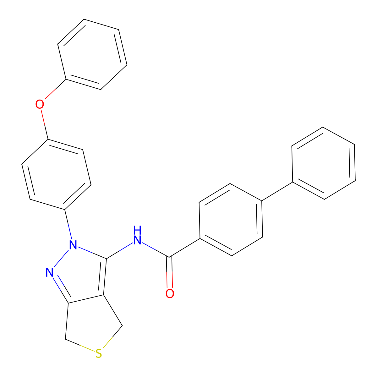 N-(2-(4-phenoxyphenyl)-4,6-dihydro-2H-thieno[3,4-c]pyrazol-3-yl)-[1,1'-biphenyl]-4-carboxamide molecular structure, CAS 396722-62-6