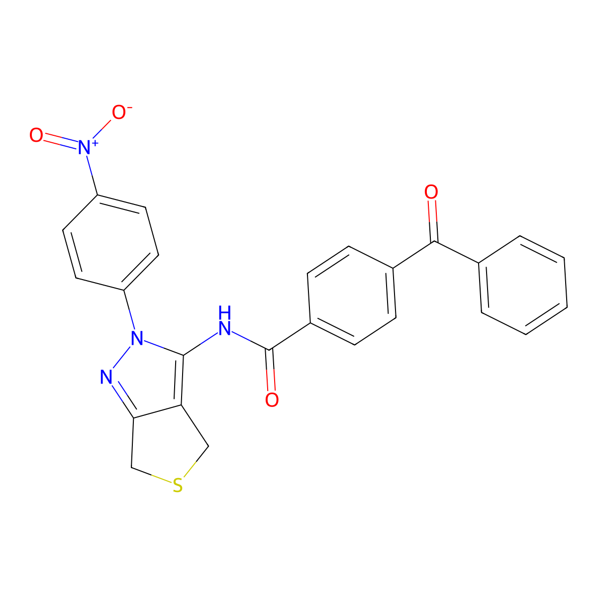 4-benzoyl-N-[2-(4-nitrophenyl)-4,6-dihydrothieno[3,4-c]pyrazol-3-yl]benzamide molecular structure, CAS 396722-64-8