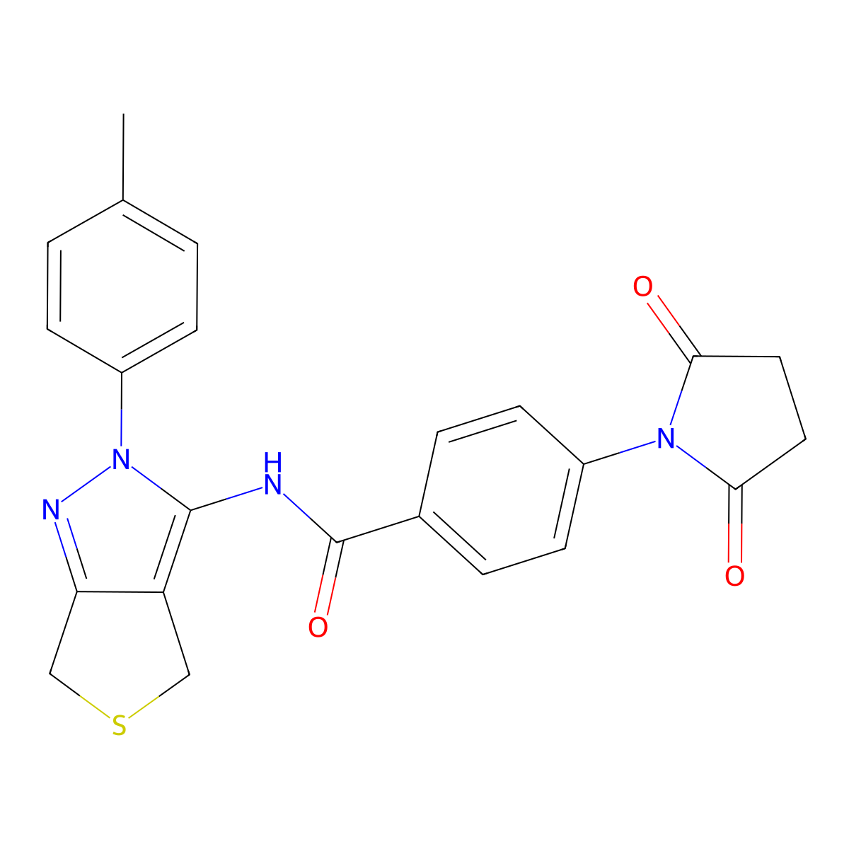 4-(2,5-dioxopyrrolidin-1-yl)-N-(2-(p-tolyl)-4,6-dihydro-2H-thieno[3,4-c]pyrazol-3-yl)benzamide molecular structure, CAS 396722-70-6